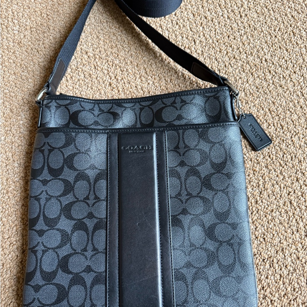 Coach Black Messenger Bag with Signature Monogram
